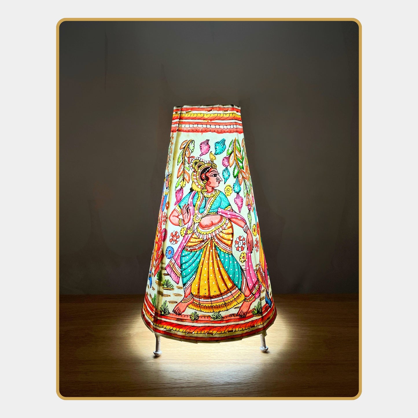 tholu bommalata lamp – krishna & radha in the forest  (12" -conical)