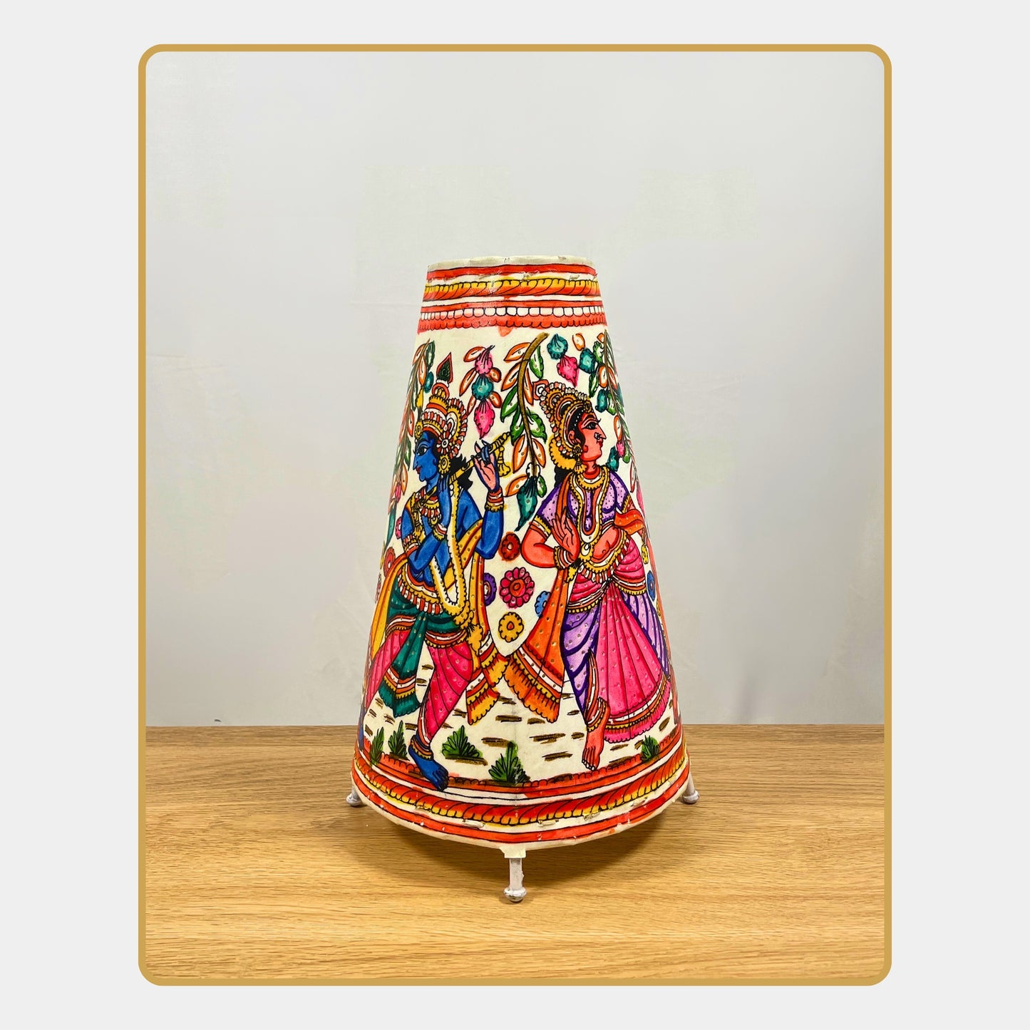 tholu bommalata lamp – krishna & radha in the forest  (12" -conical)