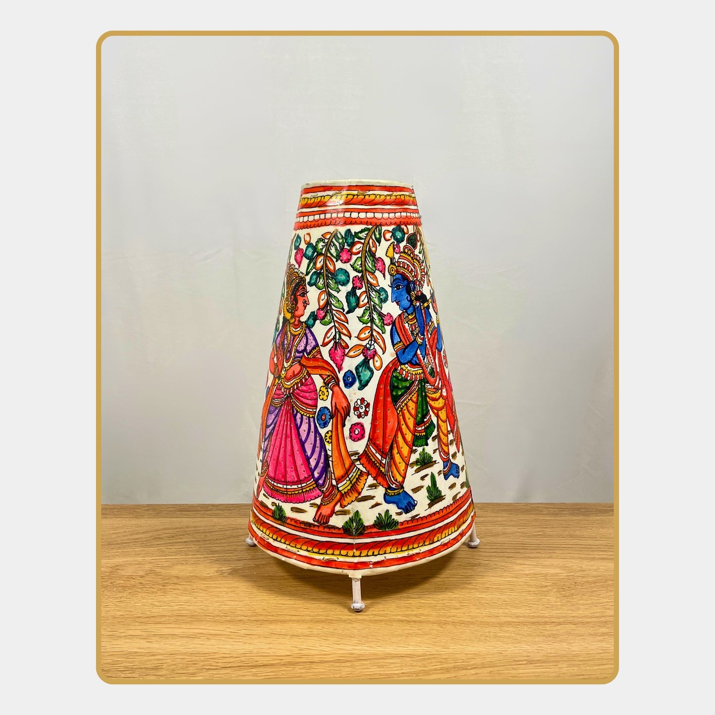tholu bommalata lamp – krishna & radha in the forest  (12" -conical)