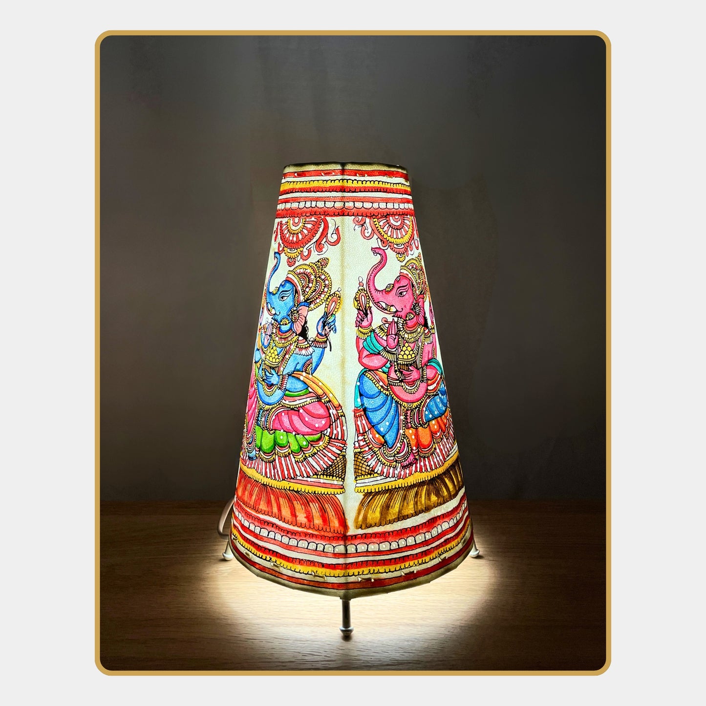 tholu bommalata lamp – lord ganesha in a divine pose (12" -conical)