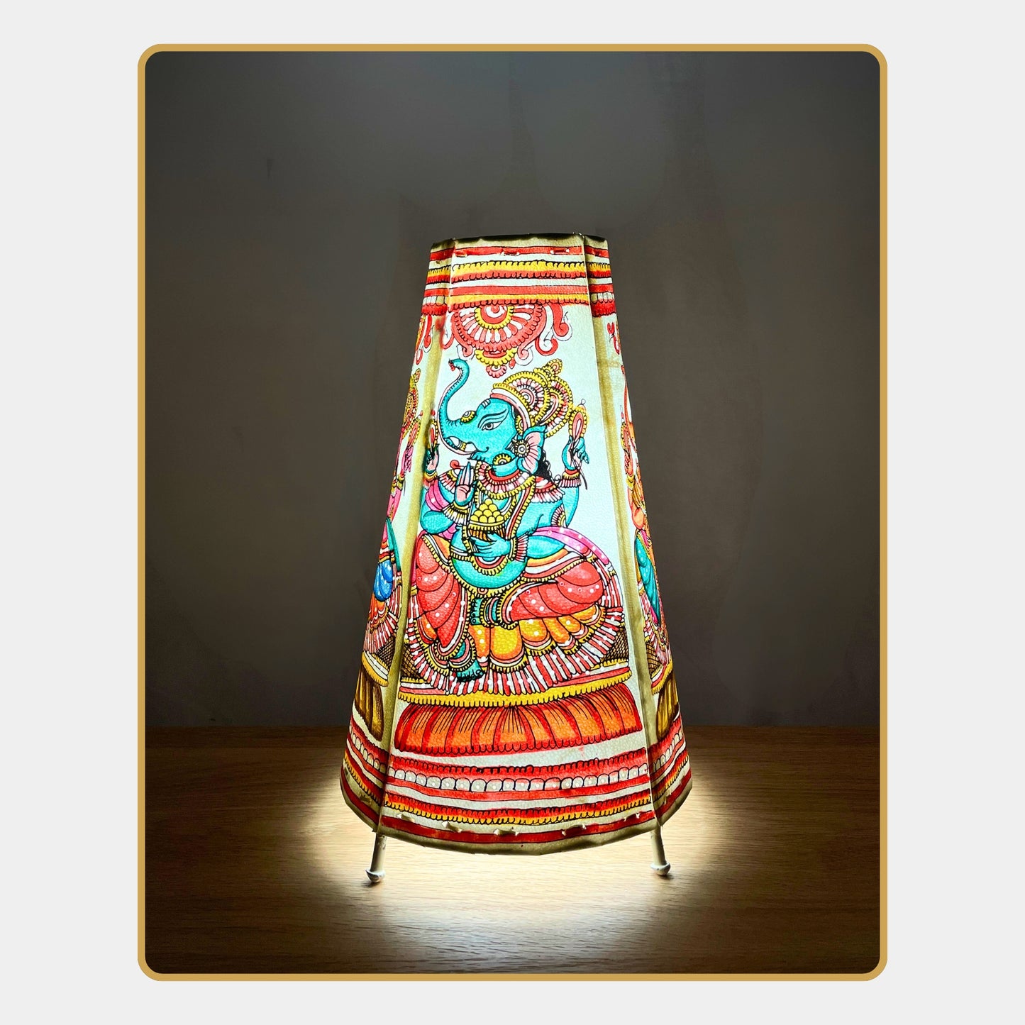 tholu bommalata lamp – lord ganesha in a divine pose (12" -conical)