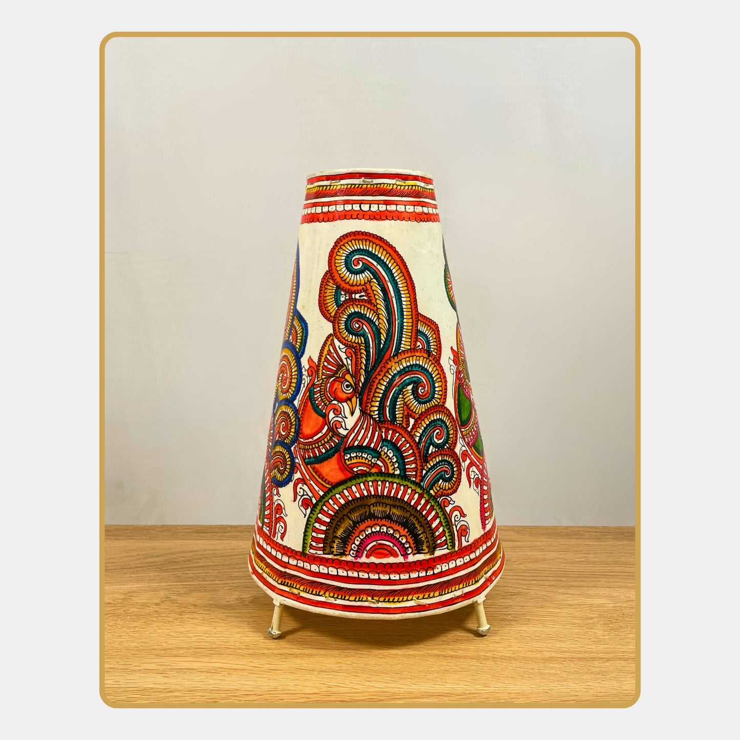 tholu bommalata lamp – paisley bird folk art lamp (12" -conical)