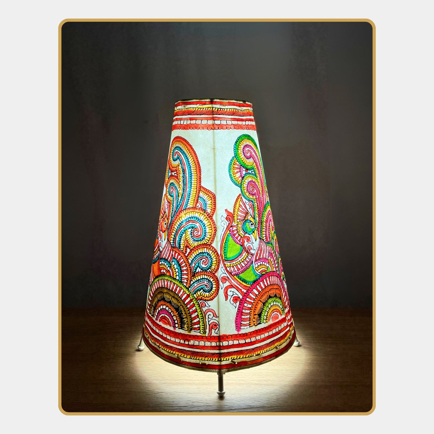 tholu bommalata lamp – paisley bird folk art lamp (12" -conical)
