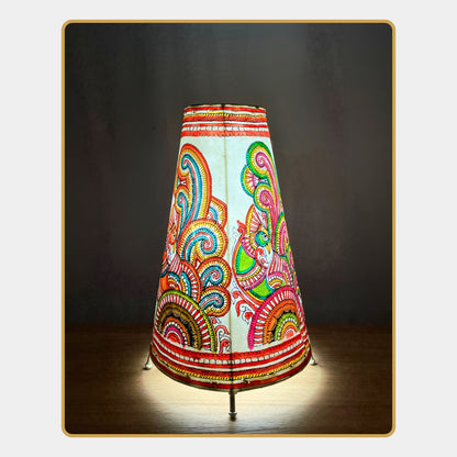 Tholu Bommalata Lamp – Paisley Bird Folk Art Lamp (12" -Conical)
