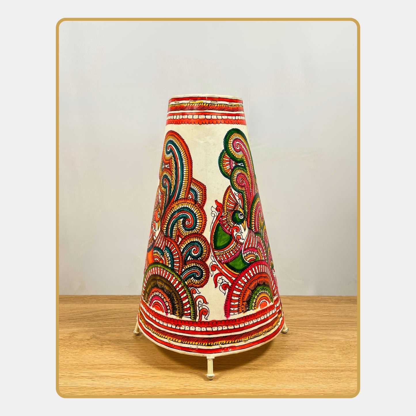 tholu bommalata lamp – paisley bird folk art lamp (12" -conical)