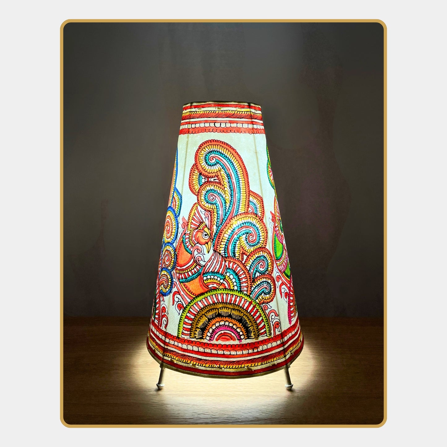 tholu bommalata lamp – paisley bird folk art lamp (12" -conical)