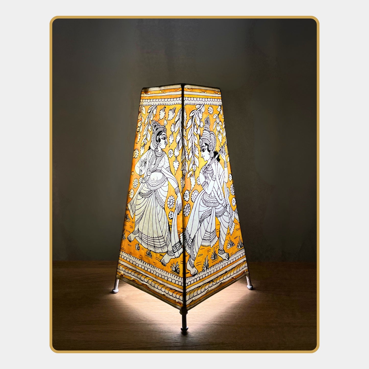 tholu bommalata lamp – dancing radha krishna monochrome lamp (12" - rectangular)