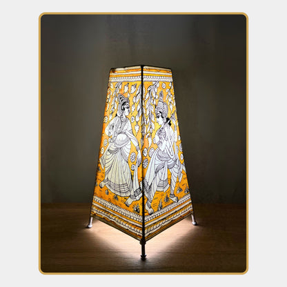 Tholu Bommalata Lamp – Dancing Radha Krishna Monochrome Lamp (12" - Rectangular)