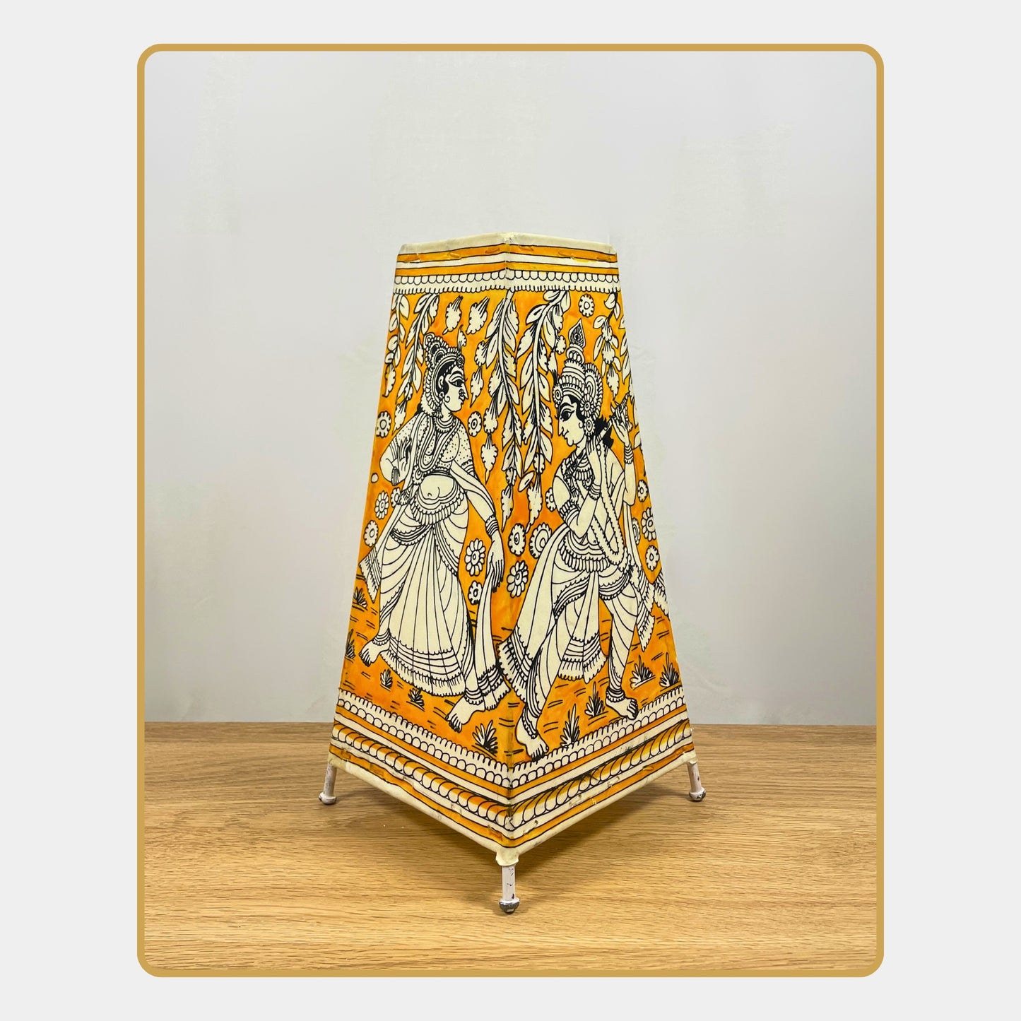 tholu bommalata lamp – dancing radha krishna monochrome lamp (12" - rectangular)