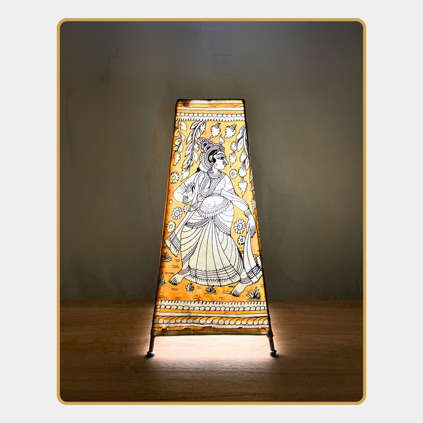 tholu bommalata lamp – dancing radha krishna monochrome lamp (12" - rectangular)