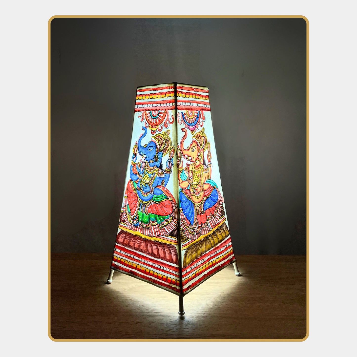 tholu bommalata lamp – lord ganesha in a divine pose (12" - rectangular)