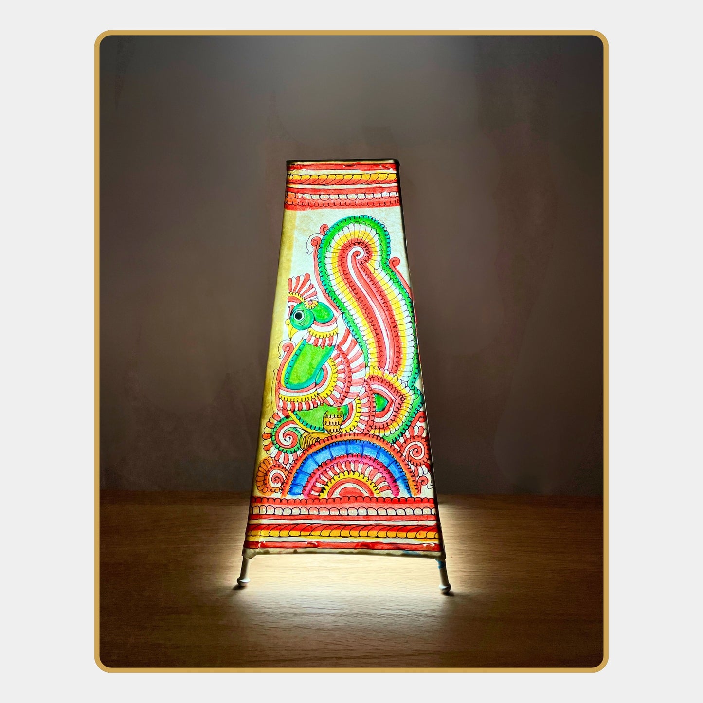 tholu bommalata lamp – bird & mandala flower lamp (12" - rectangular)