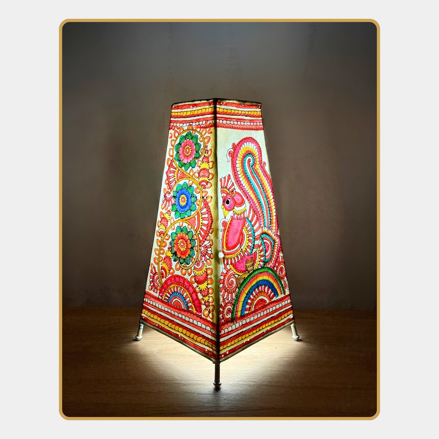 tholu bommalata lamp – bird & mandala flower lamp (12" - rectangular)