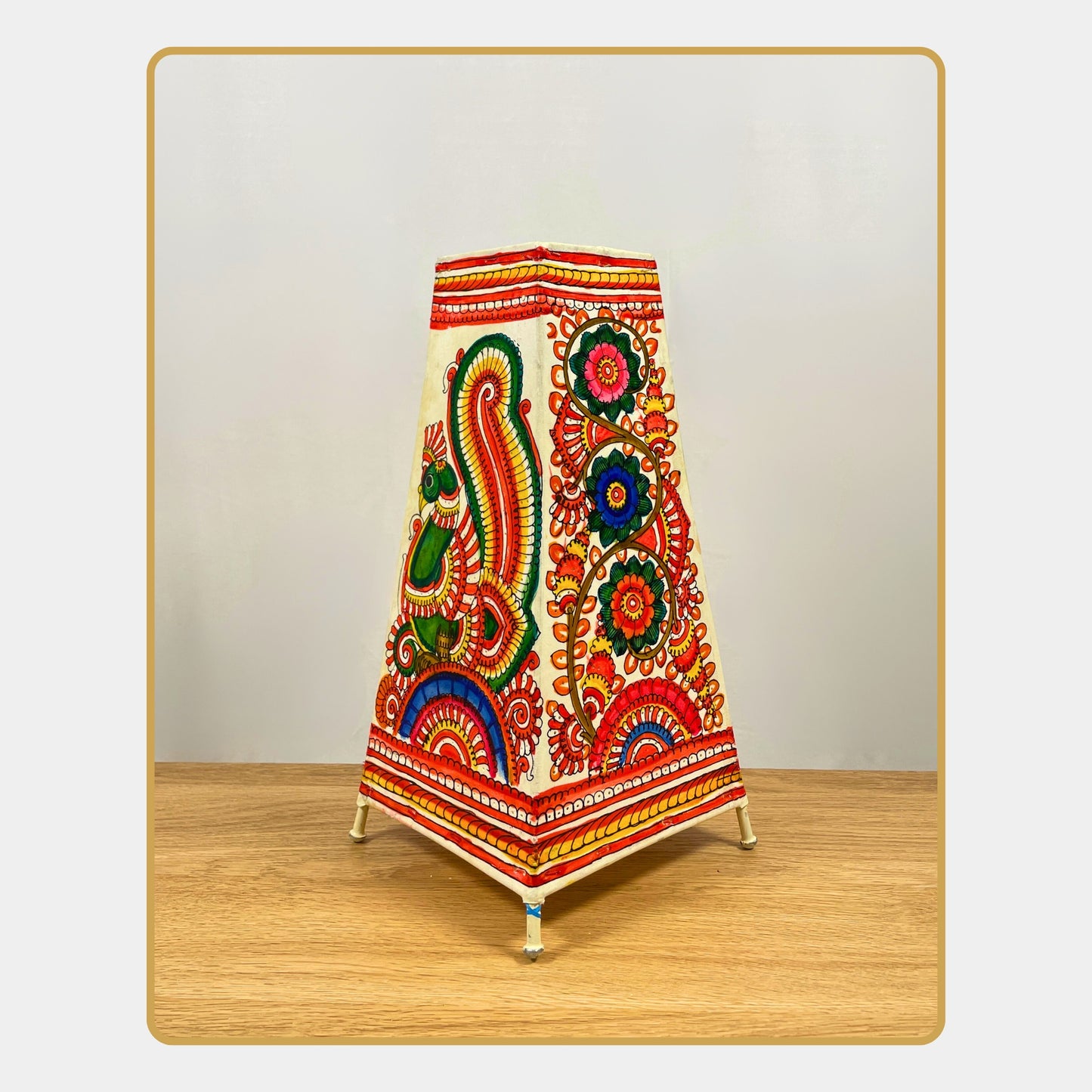tholu bommalata lamp – bird & mandala flower lamp (12" - rectangular)