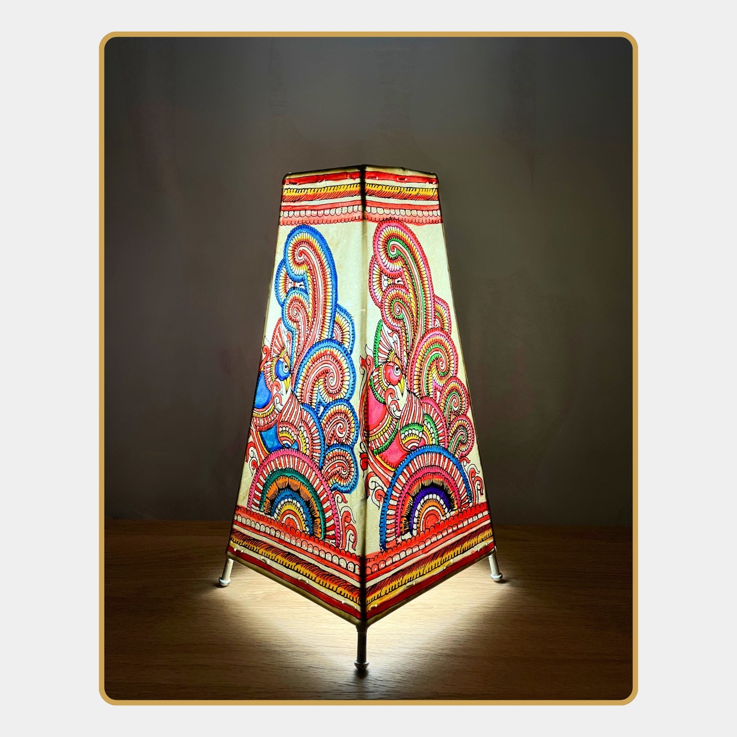 tholu bommalata lamp – floral peacock swirl lamp (12" - rectangular)