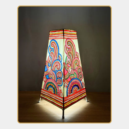 Tholu Bommalata Lamp – Floral Peacock Swirl Lamp (12" - Rectangular)