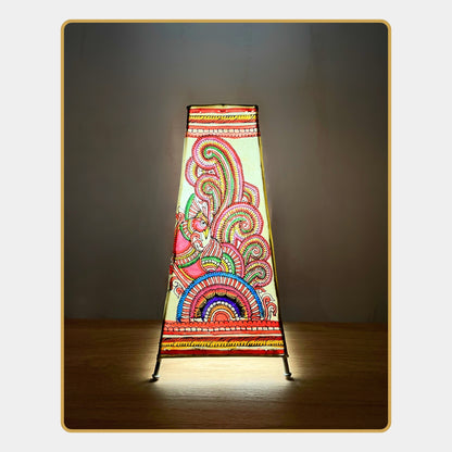 Tholu Bommalata Lamp – Floral Peacock Swirl Lamp (12" - Rectangular)