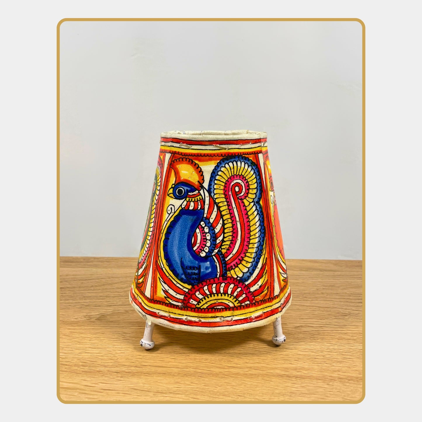 tholu bommalata lamp –  peacock with highly stylized tail feathers (5" - conical)