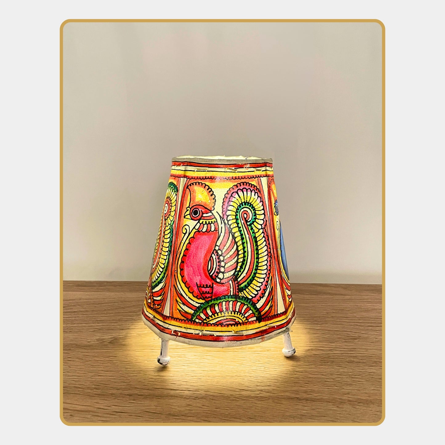 tholu bommalata lamp –  peacock with highly stylized tail feathers (5" - conical)