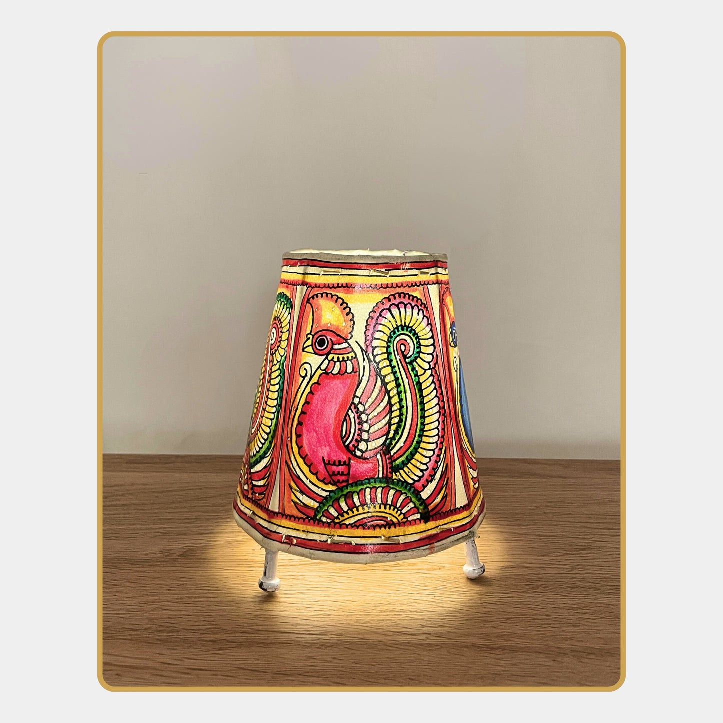 tholu bommalata lamp –  peacock with highly stylized tail feathers (5" - conical)