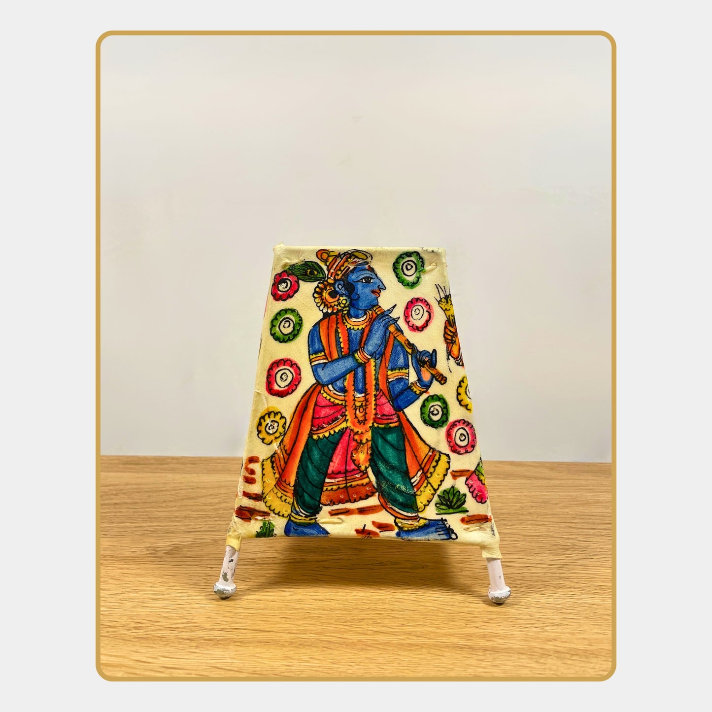 tholu bommalata lamp – krishna and radha in conversation with floral backdrop  (5" - rectangular)