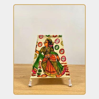 Tholu Bommalata Lamp – Krishna and Radha in conversation with floral backdrop  (5" - Rectangular)