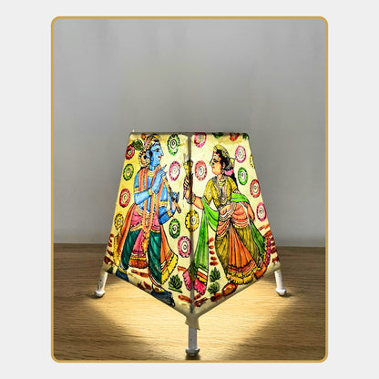 Tholu Bommalata Lamp – Krishna and Radha in conversation with floral backdrop  (5" - Rectangular)