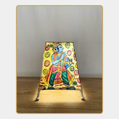 Tholu Bommalata Lamp – Krishna and Radha in conversation with floral backdrop  (5" - Rectangular)