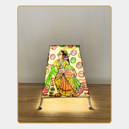 Tholu Bommalata Lamp – Krishna and Radha in conversation with floral backdrop  (5" - Rectangular)