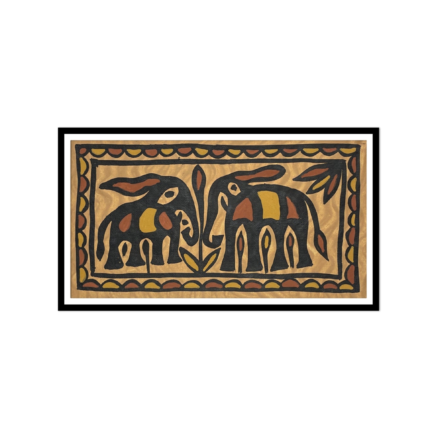 sohrai tribal art – twin elephants motif | hand-painted wall art from jharkhand (unframed)