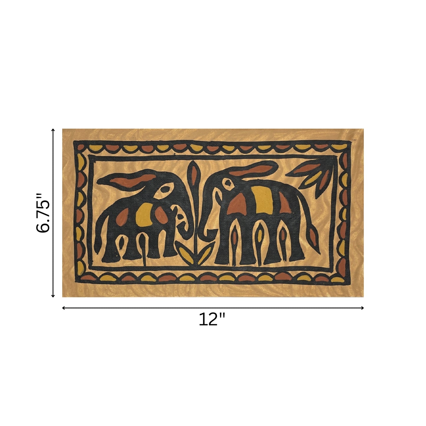 sohrai tribal art – twin elephants motif | hand-painted wall art from jharkhand (unframed)