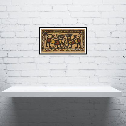 Sohrai Tribal Art – Twin Jungle Cats Motif | Hand-Painted Folk Wall Art from Jharkhand (Unframed)