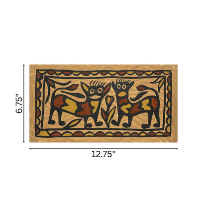 Sohrai Tribal Art – Twin Jungle Cats Motif | Hand-Painted Folk Wall Art from Jharkhand (Unframed)