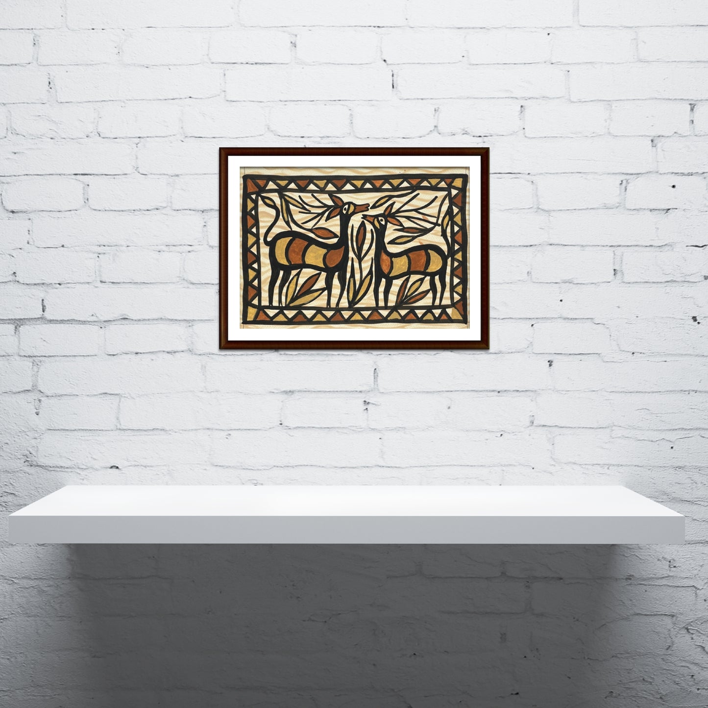 sohrai sohrai art – twin deer painting | hand-painted tribal wall décor (unframed)