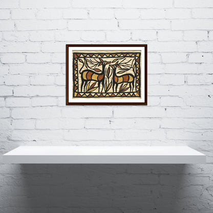 Sohrai Sohrai Art – Twin Deer Painting | Hand-Painted Tribal Wall Décor (Unframed)