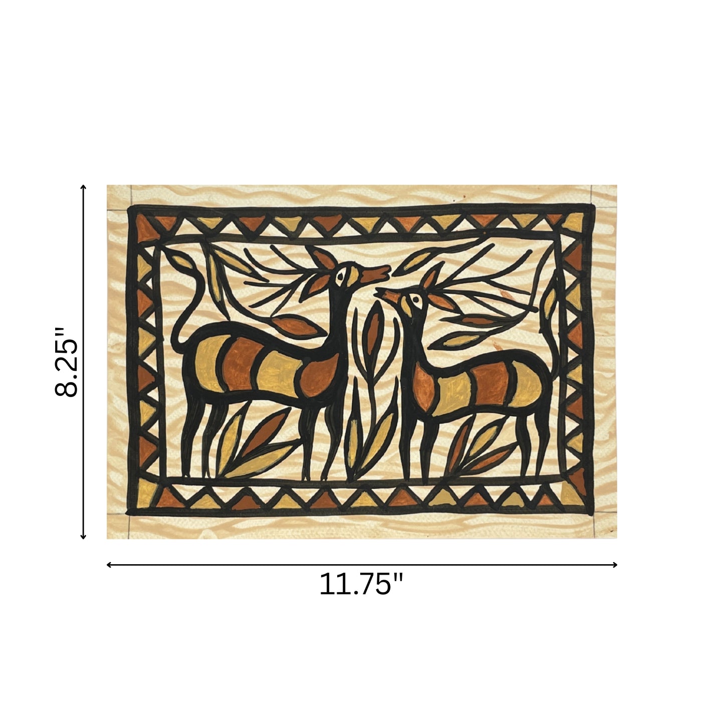 sohrai sohrai art – twin deer painting | hand-painted tribal wall décor (unframed)