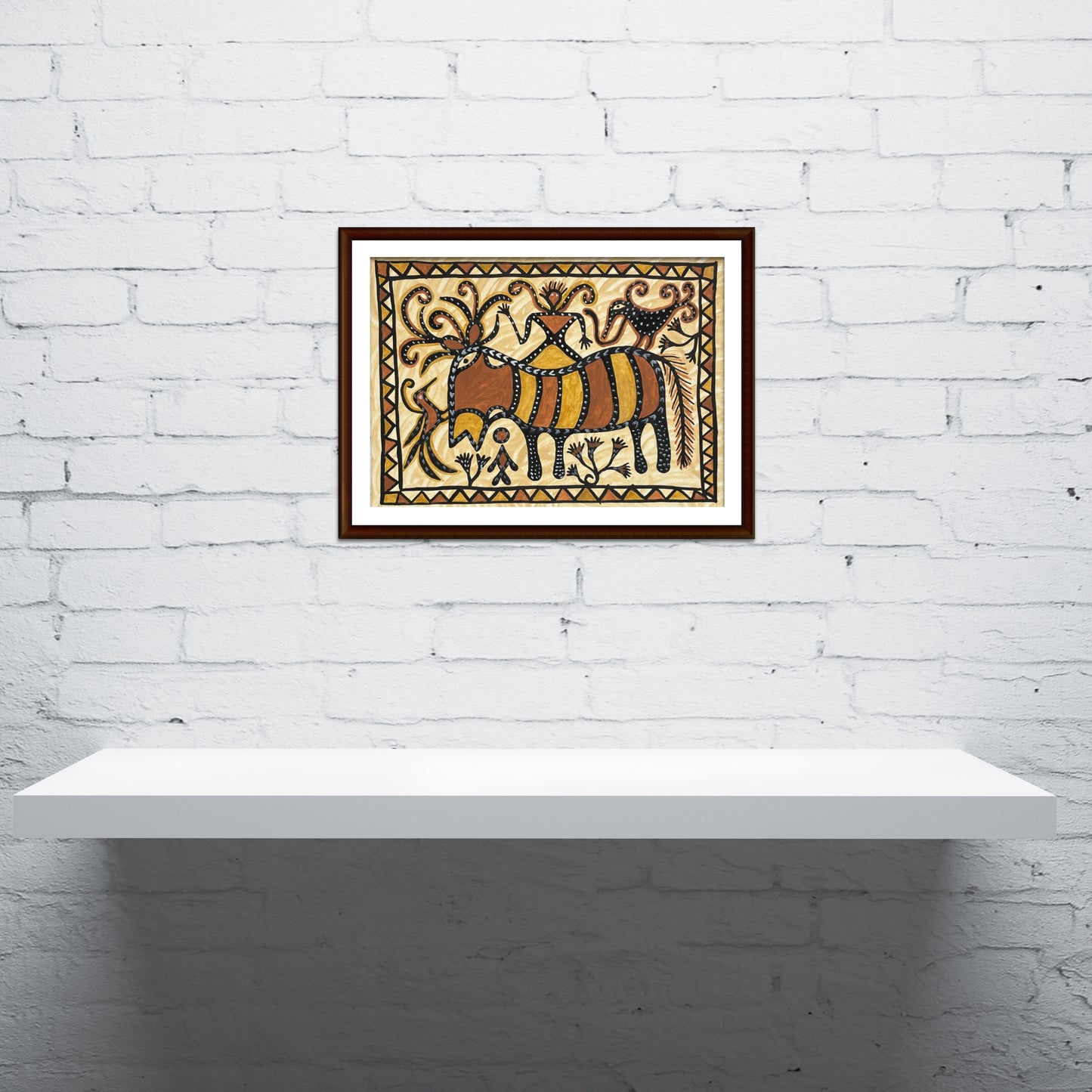 sohrai tribal art – divine pashupatinath (lord of animals) | hand-painted folk wall art (unframed)