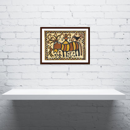Sohrai Tribal Art – Divine Pashupatinath (Lord of Animals) | Hand-Painted Folk Wall Art (Unframed)