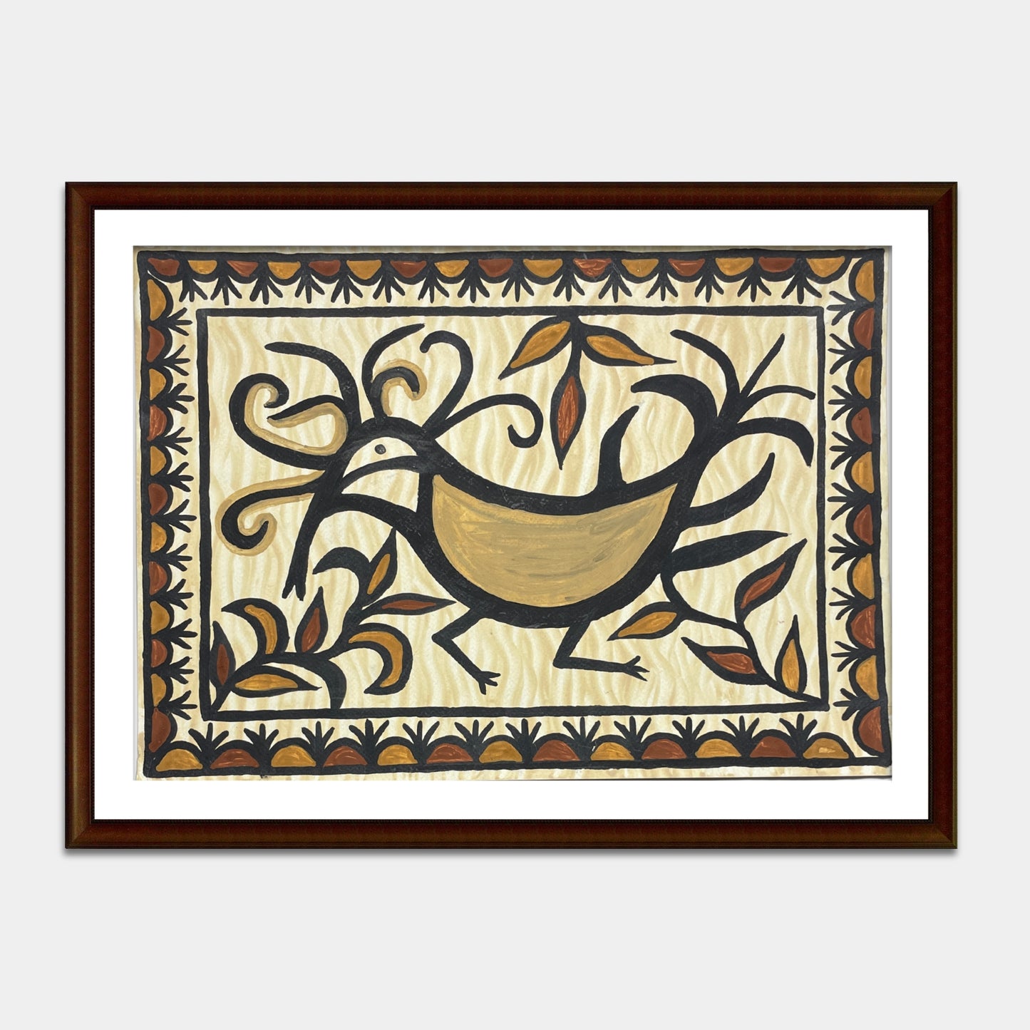 hand-painted sohrai art – tribal bird motif