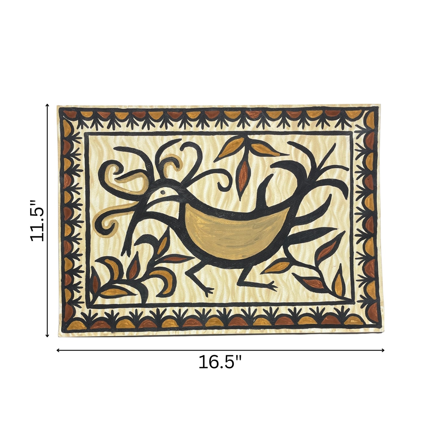 hand-painted sohrai art – tribal bird motif