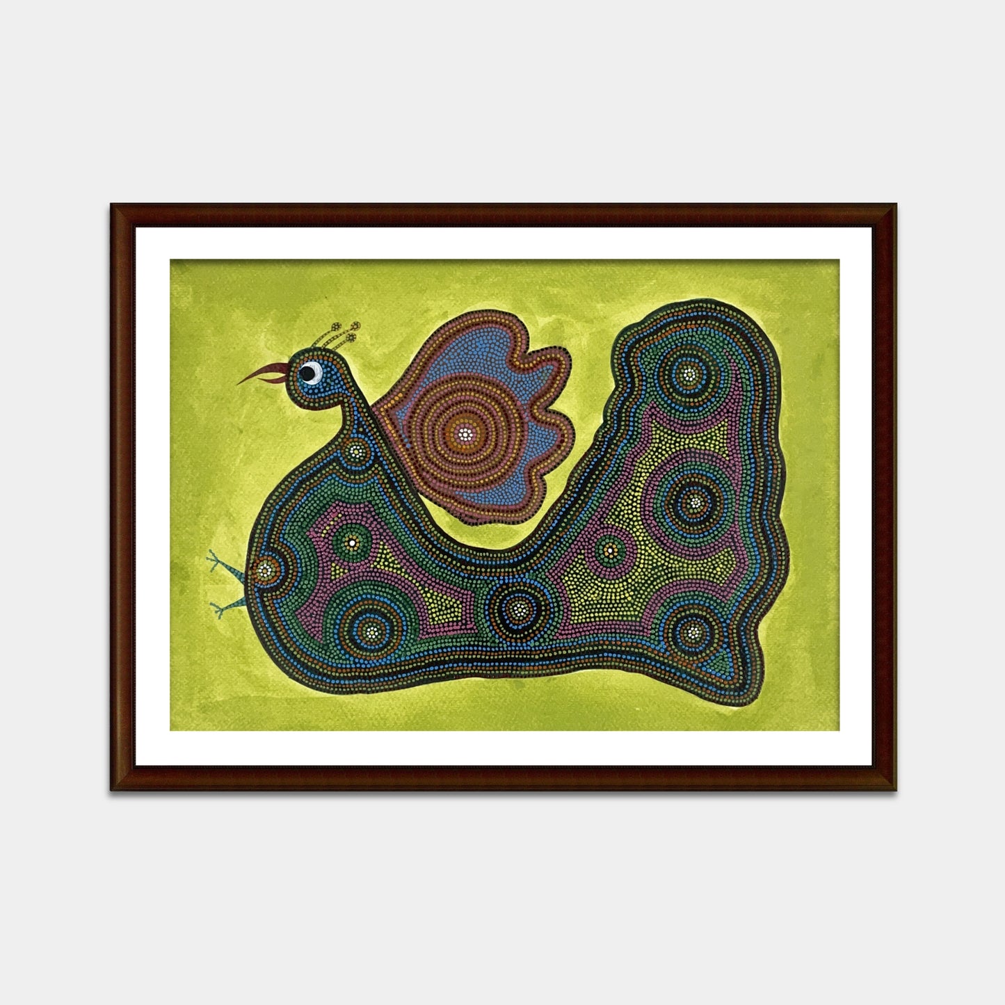 hand-painted bhil art: the radiant peacock on lime green (unframed)