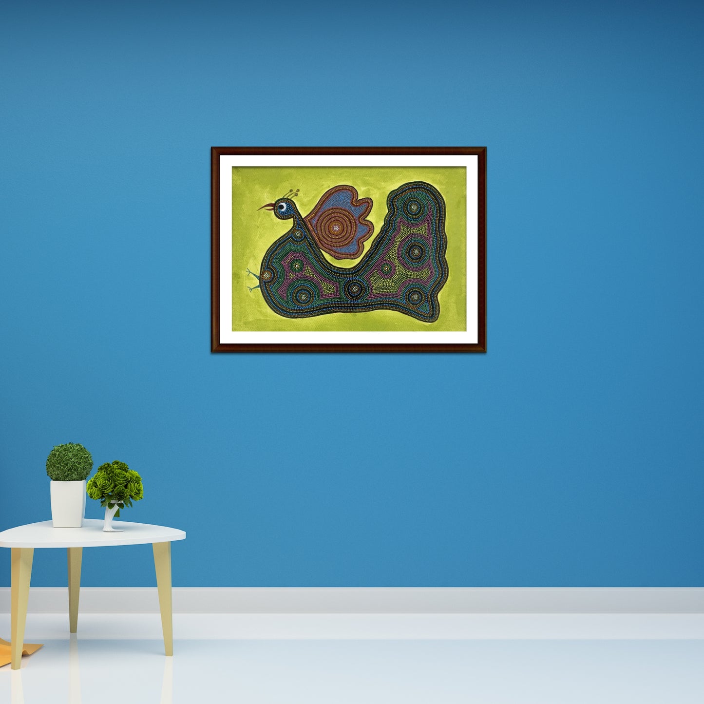 hand-painted bhil art: the radiant peacock on lime green (unframed)