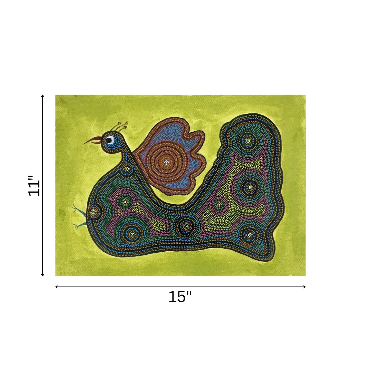 hand-painted bhil art: the radiant peacock on lime green (unframed)