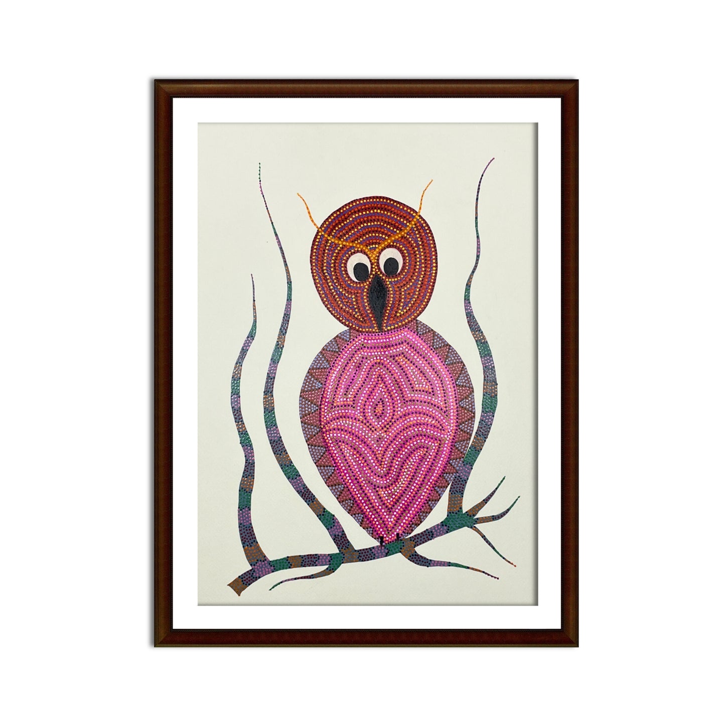 the sentinel: hand-painted bhil owl art (unframed)