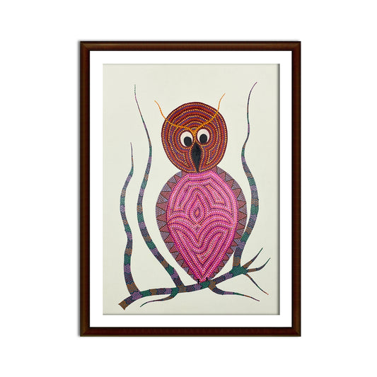 The Sentinel: Hand-Painted Bhil Owl Art (Unframed)