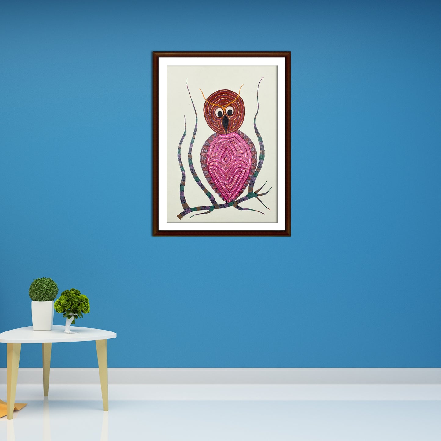 the sentinel: hand-painted bhil owl art (unframed)