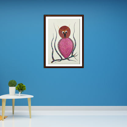 The Sentinel: Hand-Painted Bhil Owl Art (Unframed)