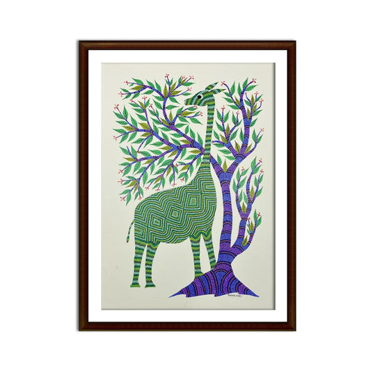 Wilderness Grace: Bhil Giraffe & Tree Painting (Unframed)