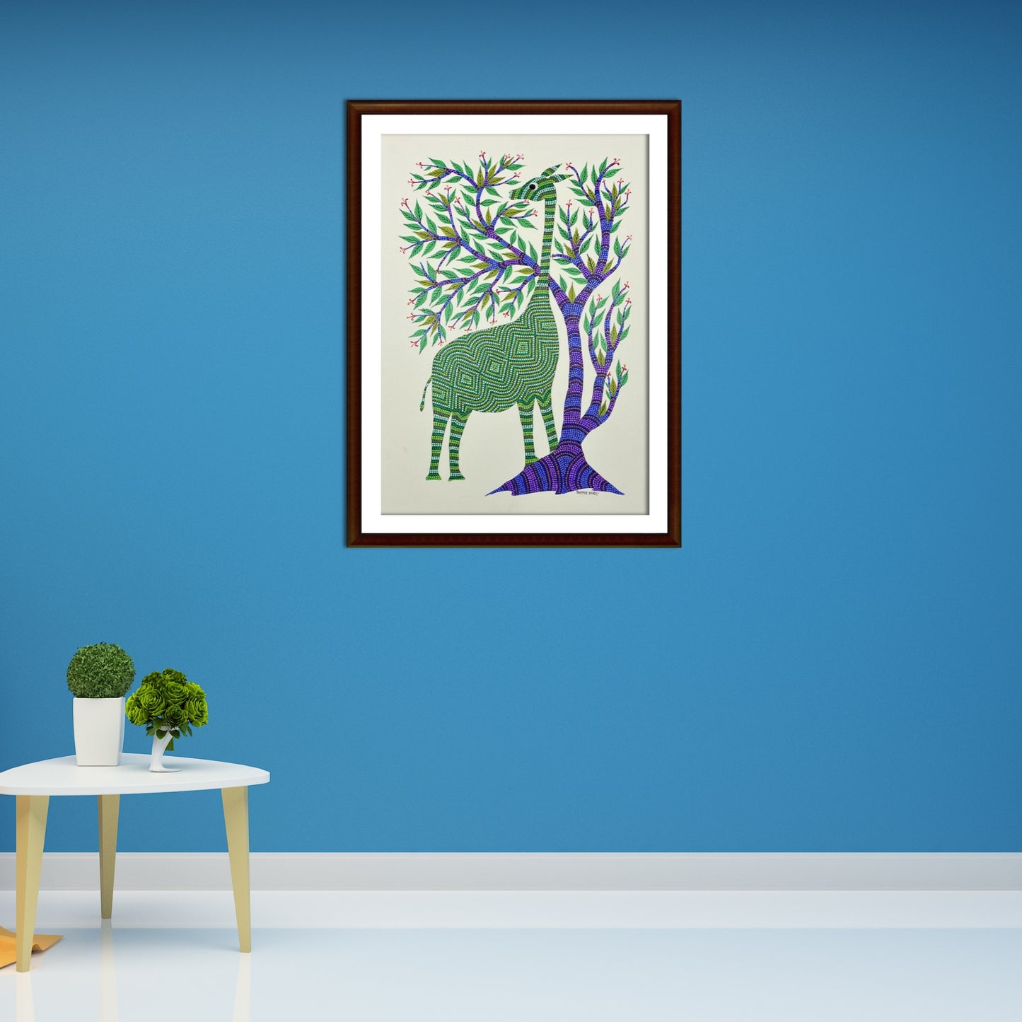 wilderness grace: bhil giraffe & tree painting (unframed)