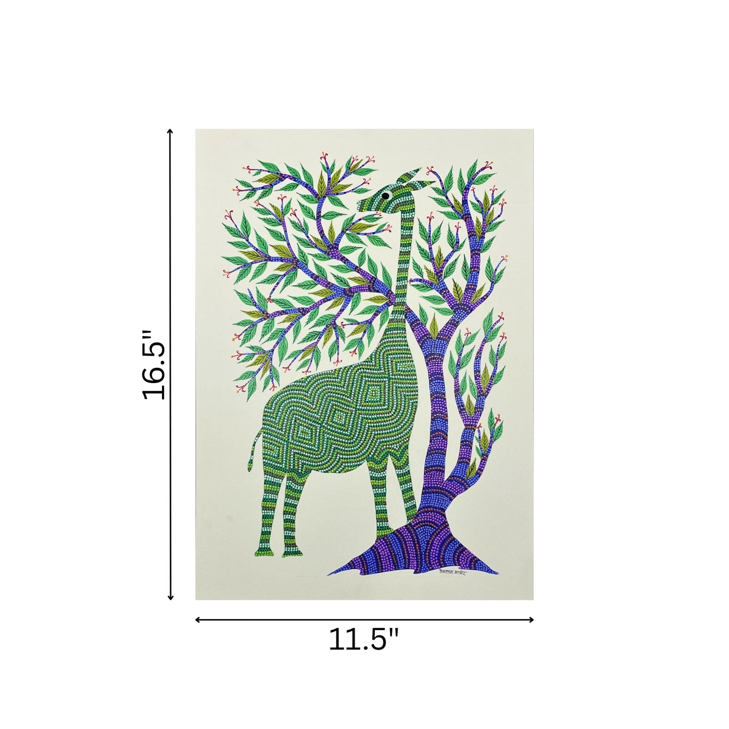 wilderness grace: bhil giraffe & tree painting (unframed)
